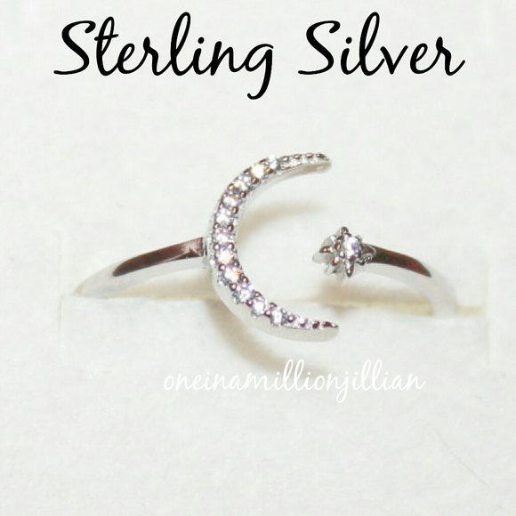 Sterling Silver Crescent Moon & Star Ring - Picture 2 of 7